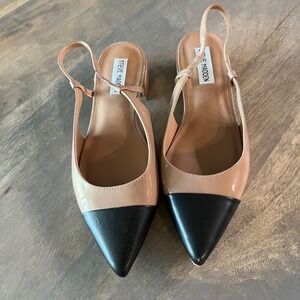 Steve Madden Pointed Toe Slingback Flats Nude Black Patent Leather Women1